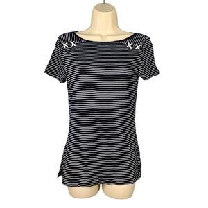 Lauren Ralph Lauren Top Womens Small Navy Stripe Cotton Nautical Rope Detail
